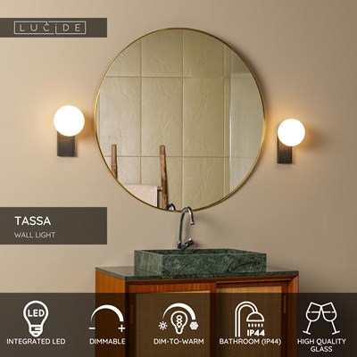 Lucide TASSA - Wall light Bathroom - LED Dim to warm - 1x10W 1800K/3000K - IP44 - Black